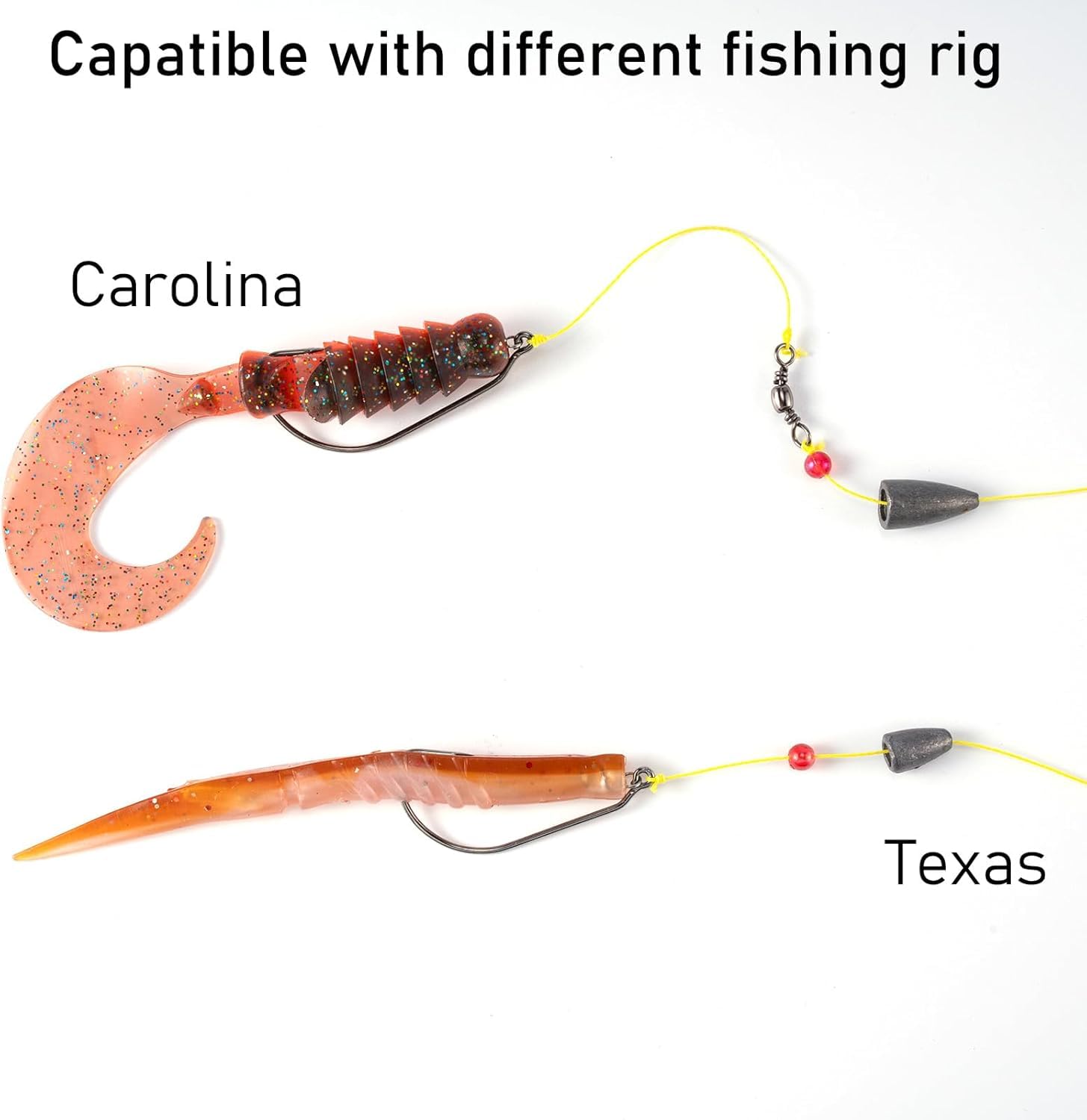 Swimbait hook threaded into soft plastic bait for bass rig