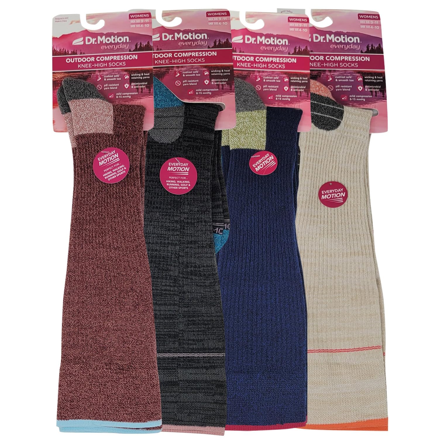 Dr. Motion compression knee-high socks – cushioned heel and toe for comfort.