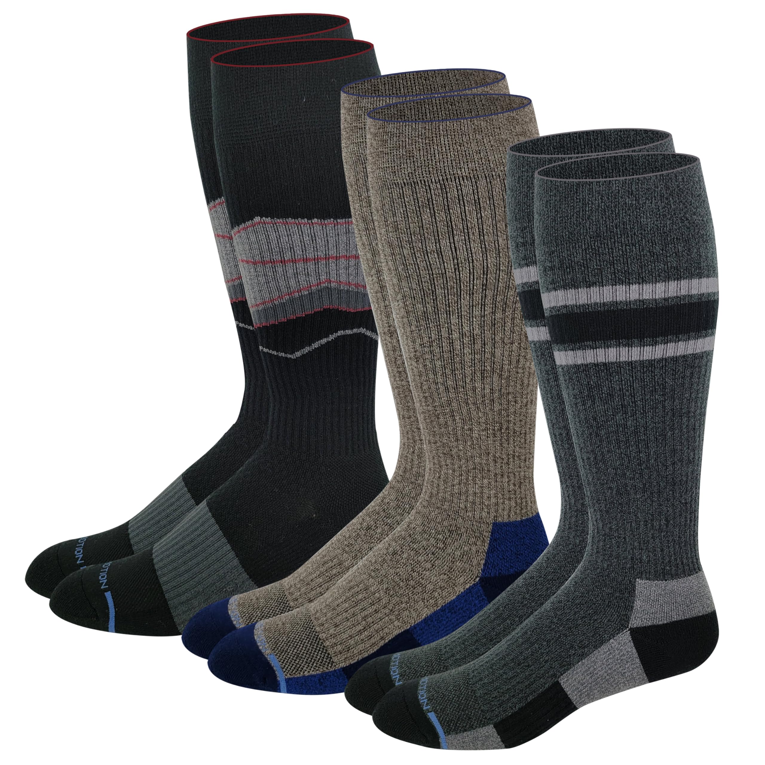 Dr Motion men's outdoor hiking compression socks 3-pair set with cushioned heel for comfort.