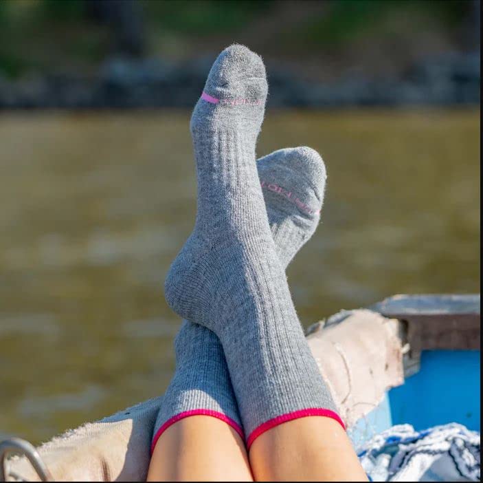 Dr. Motion hiking sock charcoal beige showing compression cuff for all-day comfort