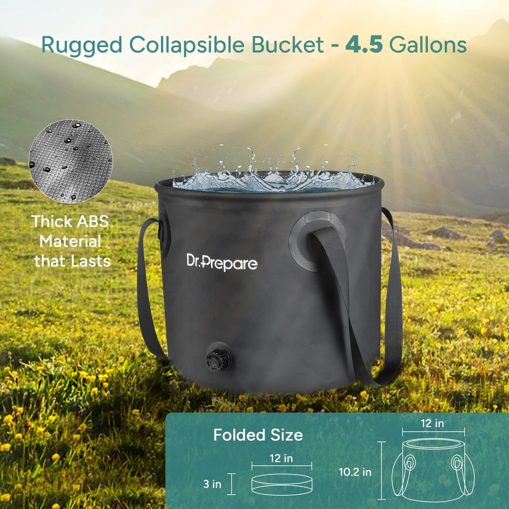 DR.PREPARE camping shower setup, ready-to-use kit for hiking, climbing, and travel.