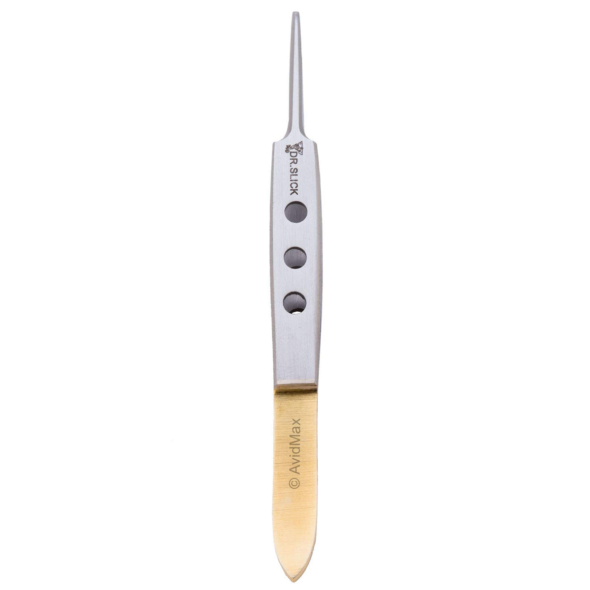 Dr. Slick 4-inch Bishop Tweezer Straight in gold finish for precise hook handling.