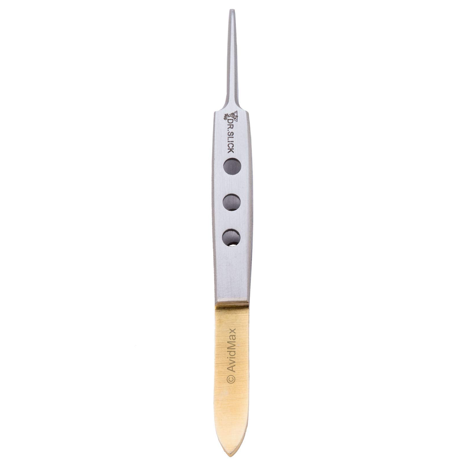 Dr. Slick 4-inch Bishop Tweezer Straight in satin finish secures materials during tying.