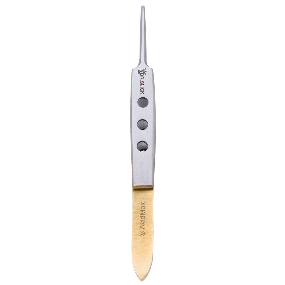 Dr. Slick 4-inch Bishop Tweezer Straight in satin finish secures materials during tying.