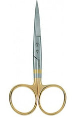 Dr. Slick curved 4.5-inch hair scissor close-up for precise cuts on heavy materials.