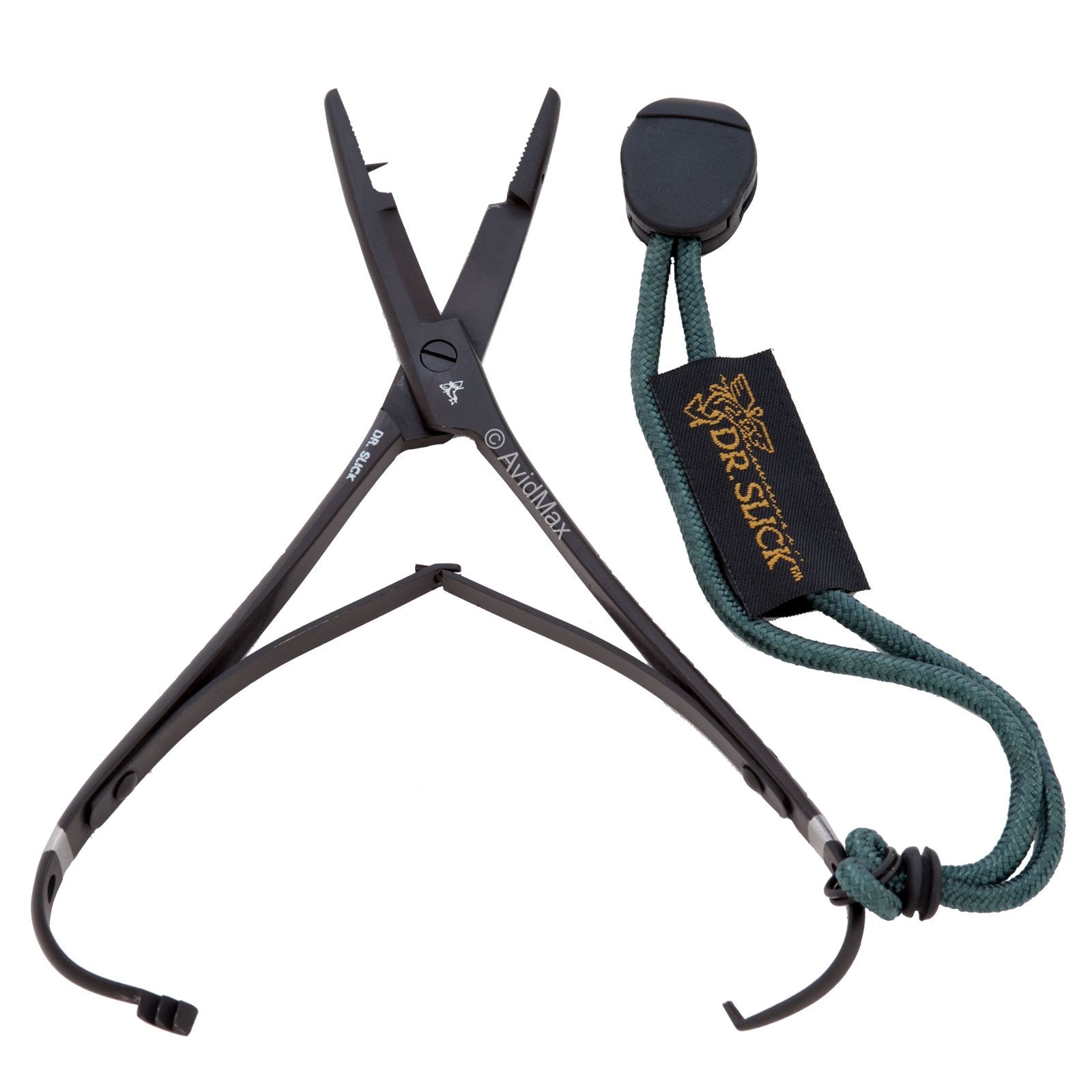 Dr. Slick mitten scissor clamps in black-oxidized finish resist corrosion in saltwater environments