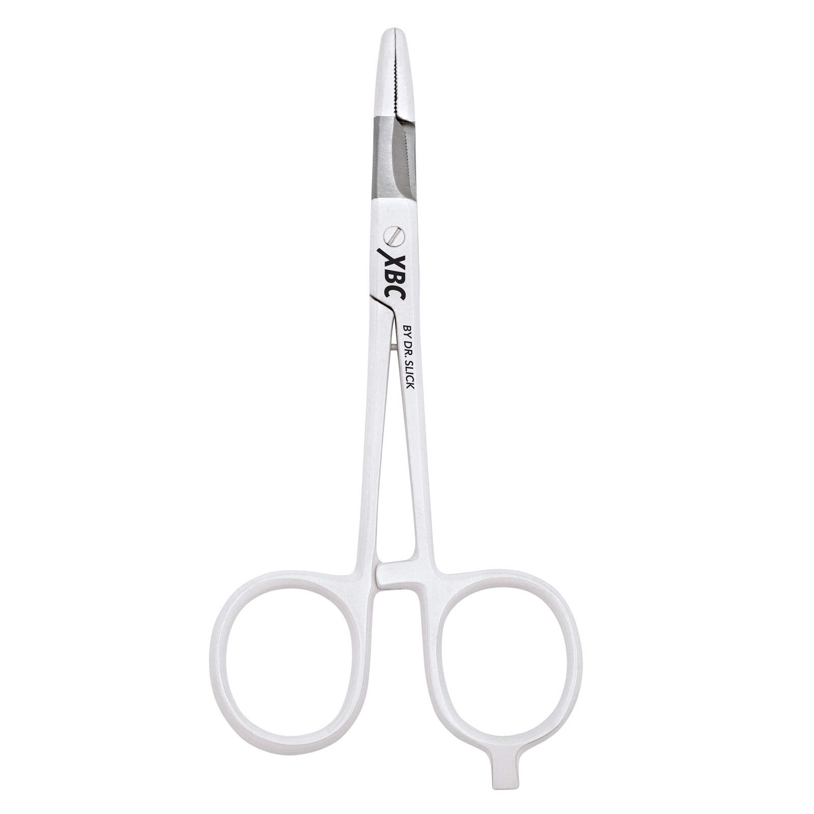 Dr. Slick scissor clamp 5-inch straight jaw in white for precise clipping and secure grip.