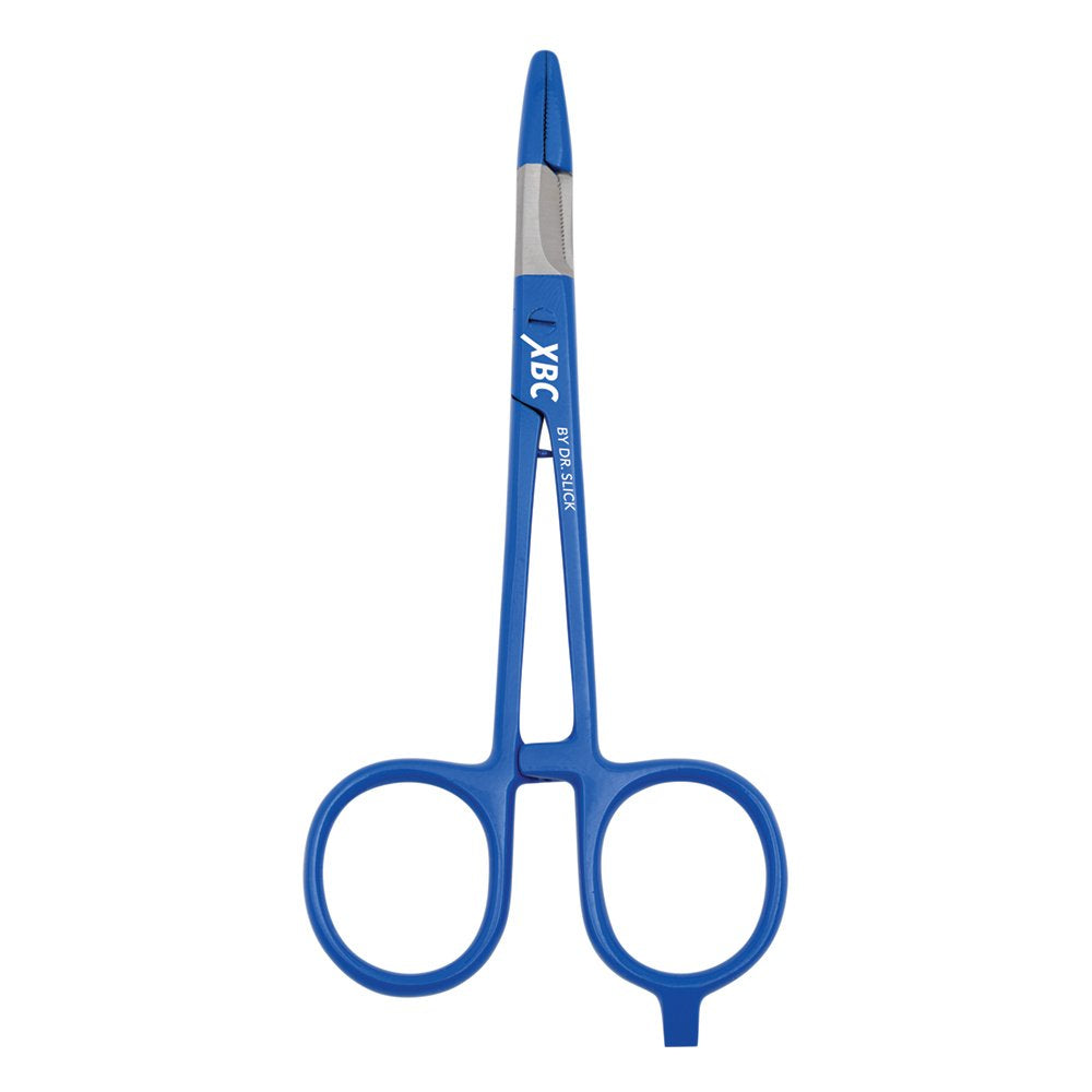 Dr. Slick scissor clamp with blue straight jaw aids on-stream repairs and precise tippet trimming.