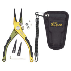 Dr. Slick Squall fishing plier features tungsten carbide cutters for clean cuts on braided lines.