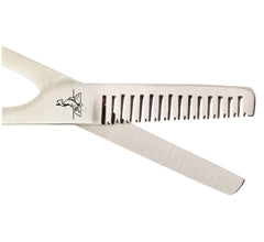 Dr. Slick thinning scissor straight blade design for clean, controlled cuts