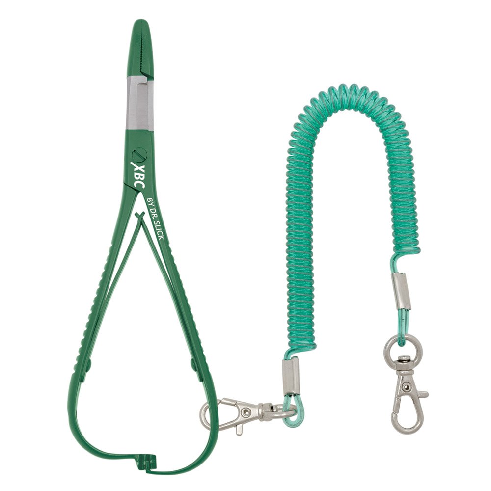 Dr. Slick XBC mitten scissor clamp 5-inch green straight jaw for quick tippet cutting