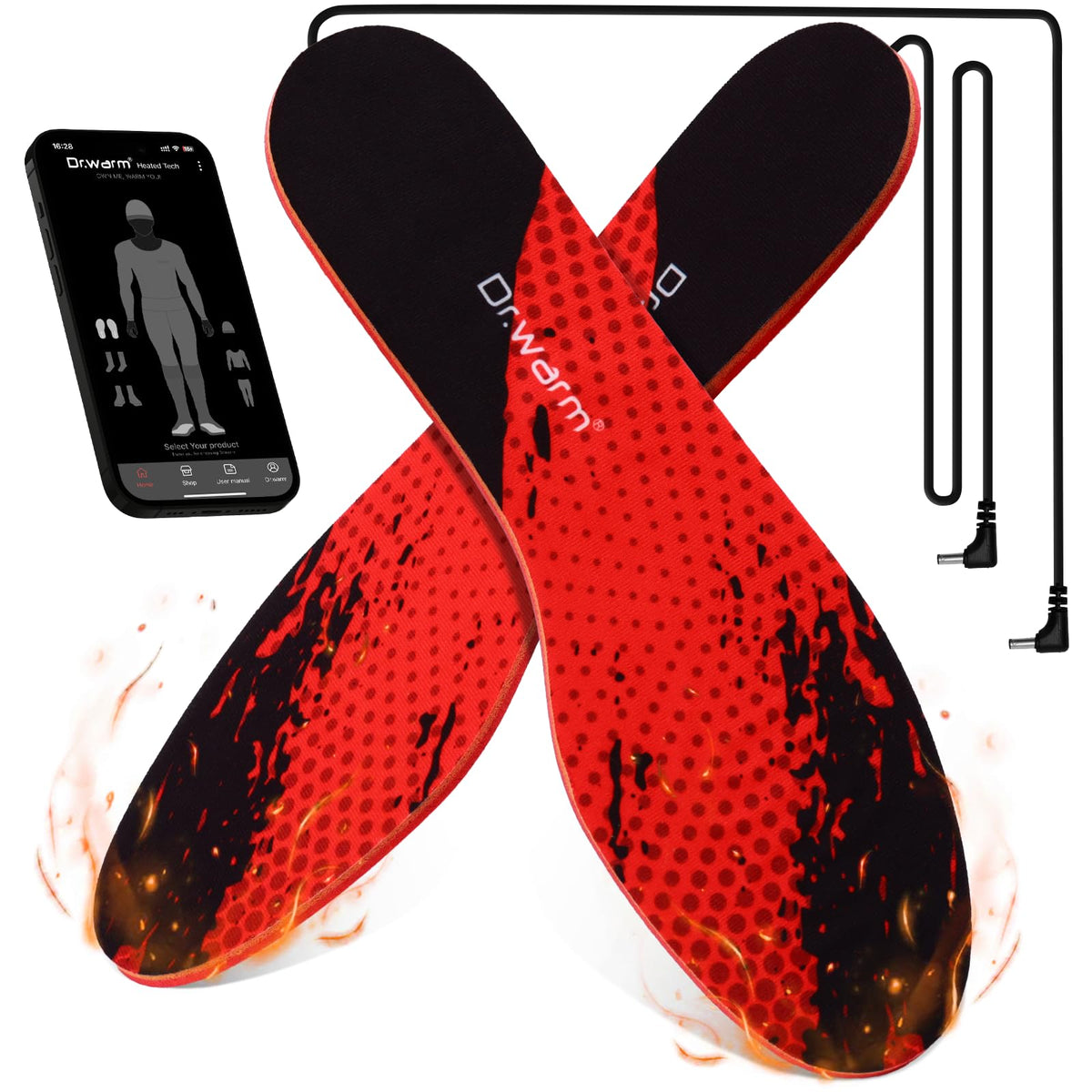 Dr.Warm app-remote-control insoles enable wireless temperature control for on-the-go warmth.