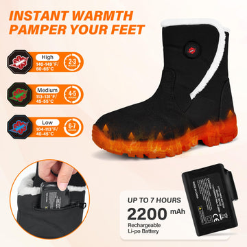 Dr.Warm heated boots for women inside heel view emphasizes full-foot heating coverage.