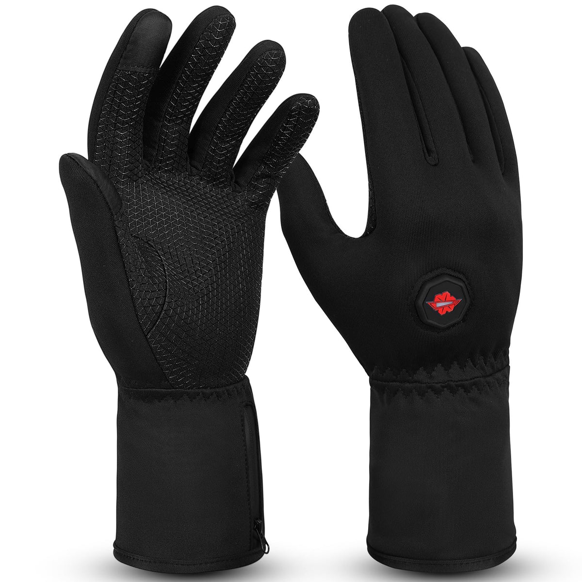 Dr.Warm heated gloves front view showing slim design for warmth and dexterity.