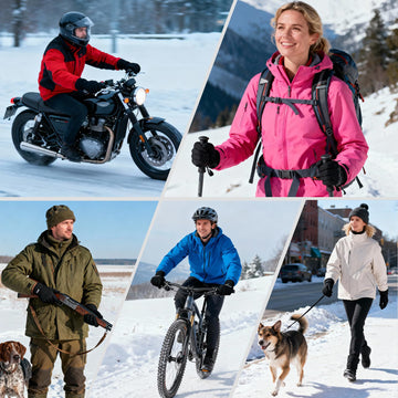 Dr.Warm heated gloves outdoor activity scene highlights all-season warmth.