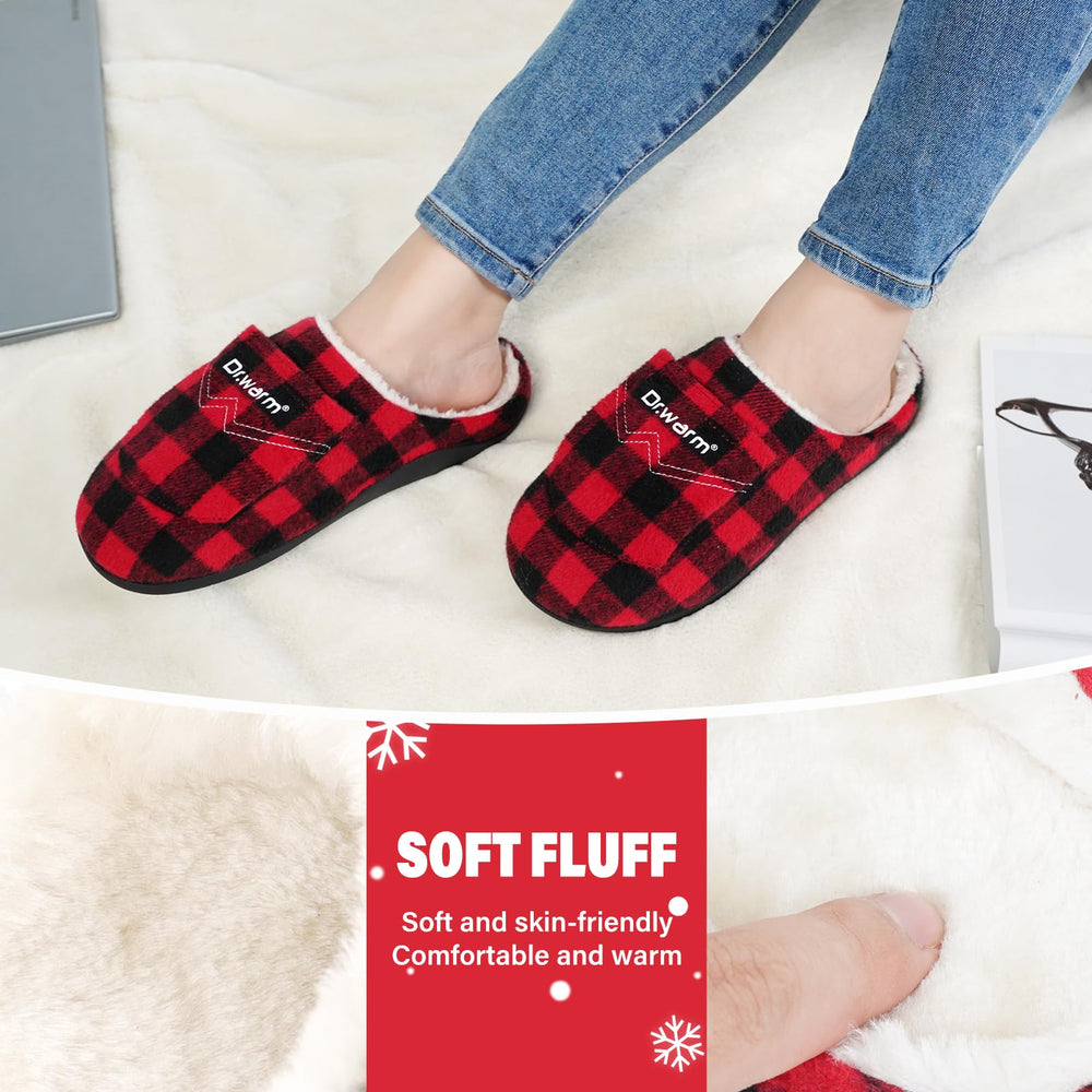 Dr.Warm heated slippers size chart displays XS to XL options.