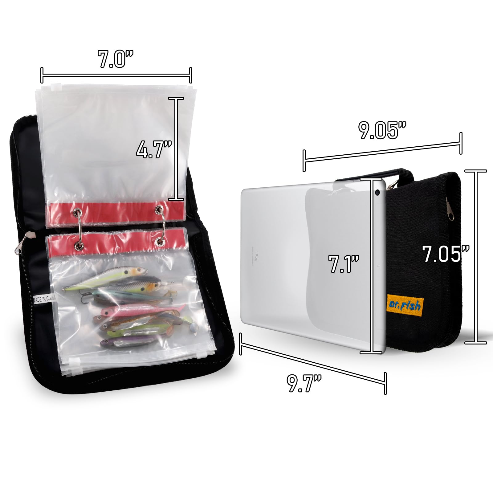 Removable zippered plastic lure bag in binder