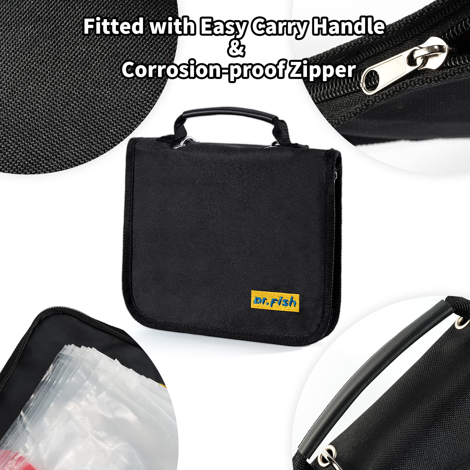 Binder pockets filled with soft baits and rigs