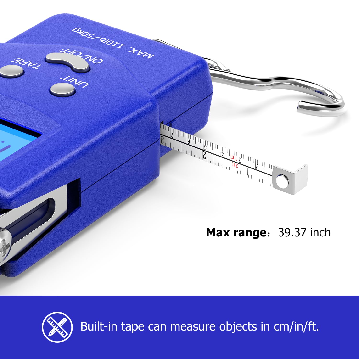 Built-in measuring tape extending up to 3 ft on PS01