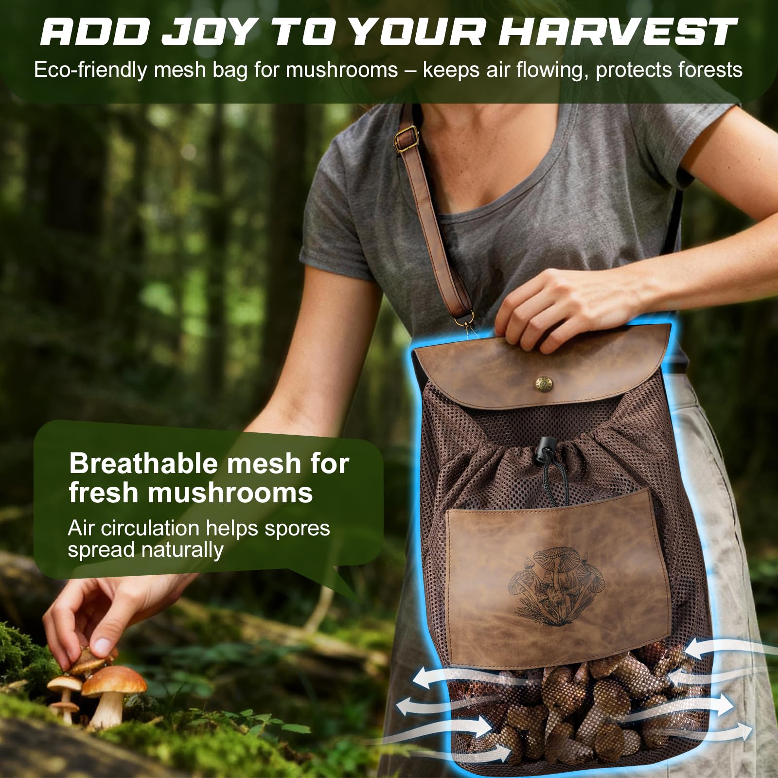 DRACHENADER eco-friendly mesh design lets spores fall back to forest floor.