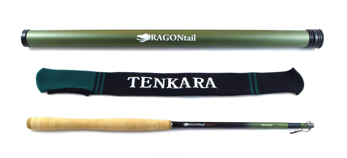 DRAGONtail Hellbender Zoom Tenkara Rod fully extended for casting