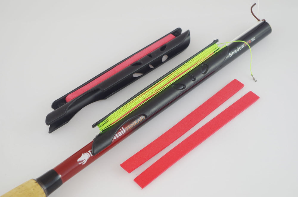 Close-up of DRAGONtail Clip-On Line Tenkara Winder in red
