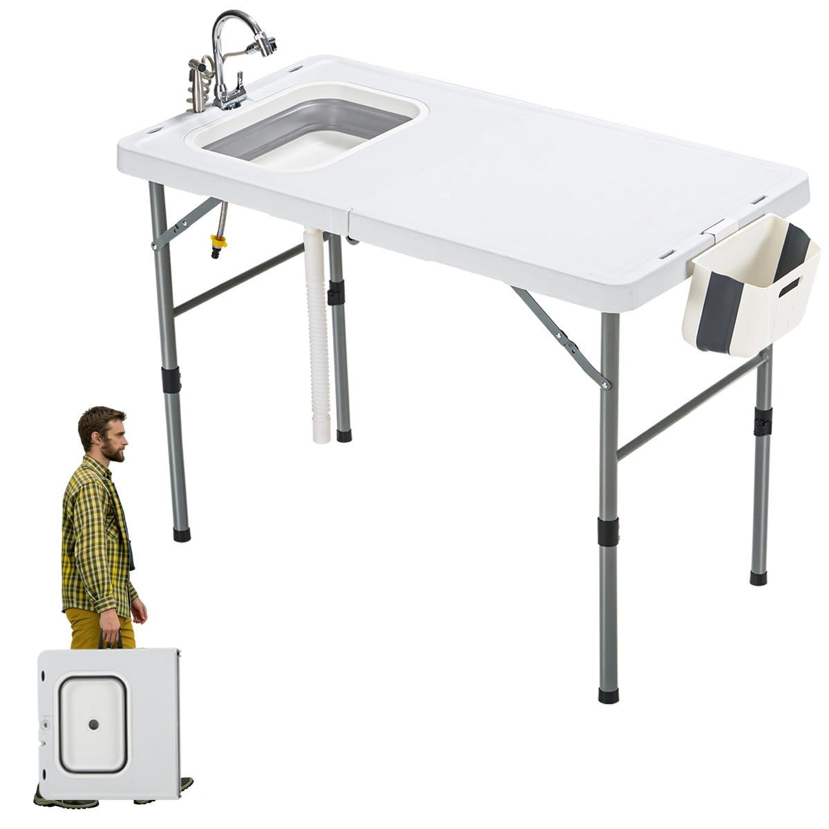 Dragosum 50-inch folding fish cleaning table ready for outdoor filleting