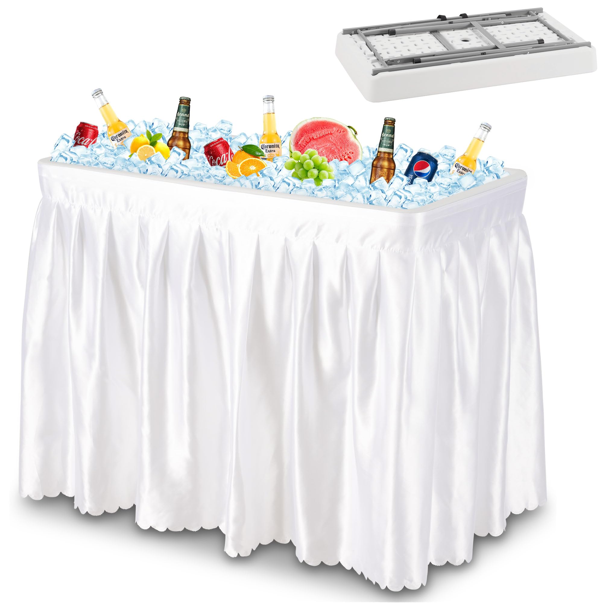 Dragosum Outdoor Cooler Table folding legs enable easy transport for parties.
