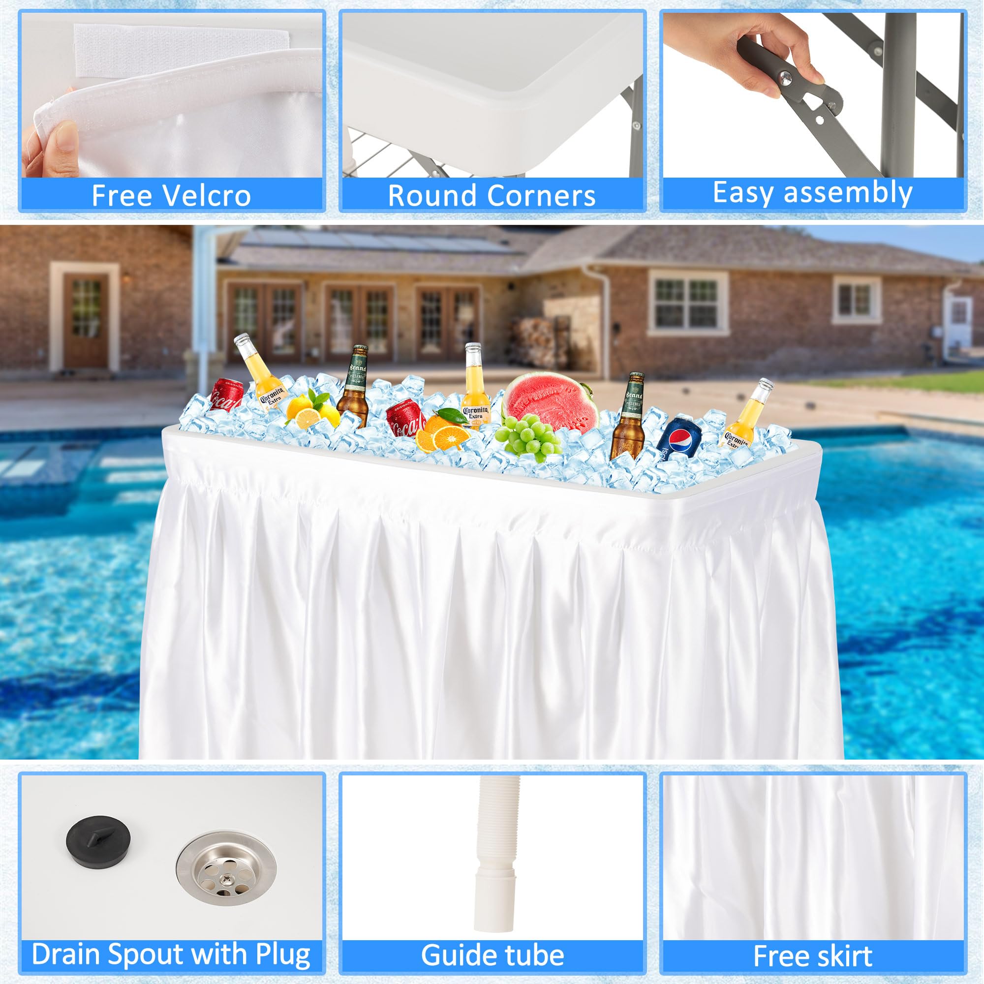Dragosum Outdoor Cooler Table large top 22 by 40 inches for ample ice and drinks.