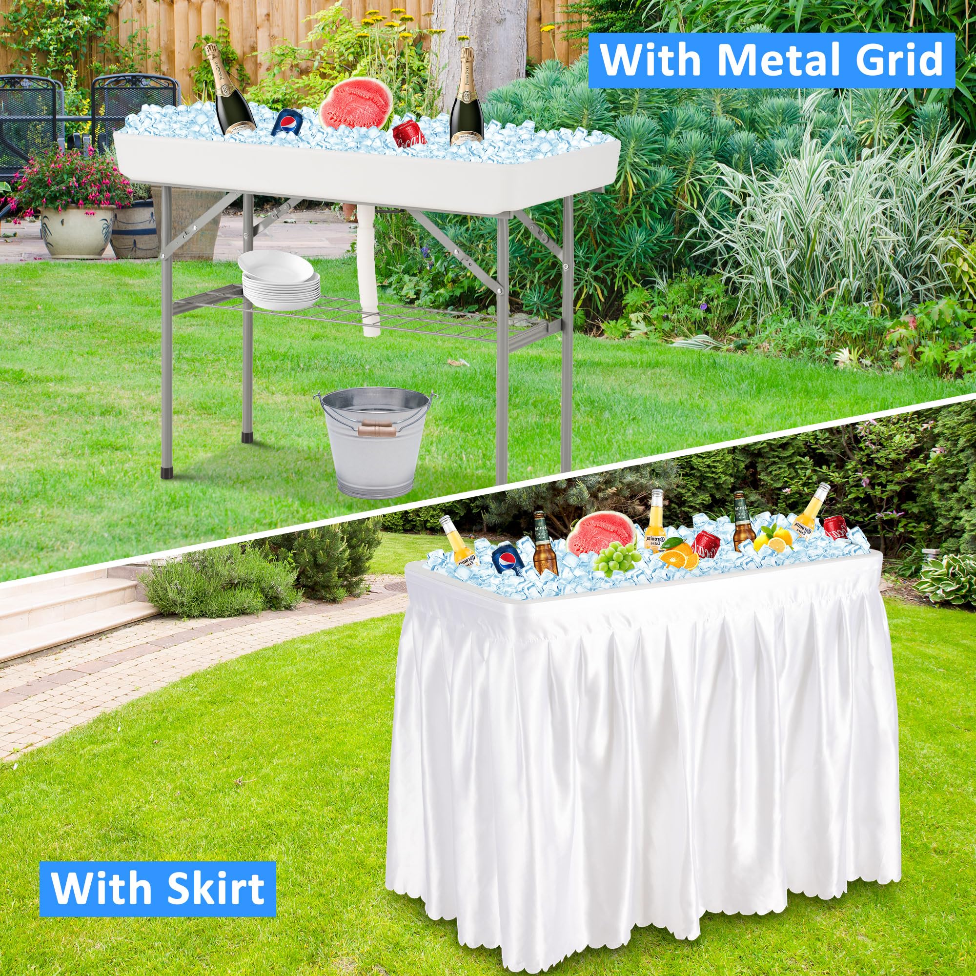 Dragosum Outdoor Cooler Table stainless steel legs provide sturdy support and rust resistance.
