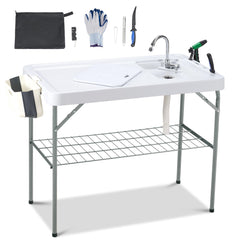 Dragosum outdoor sink table with faucet shows built in water source for quick fish cleaning