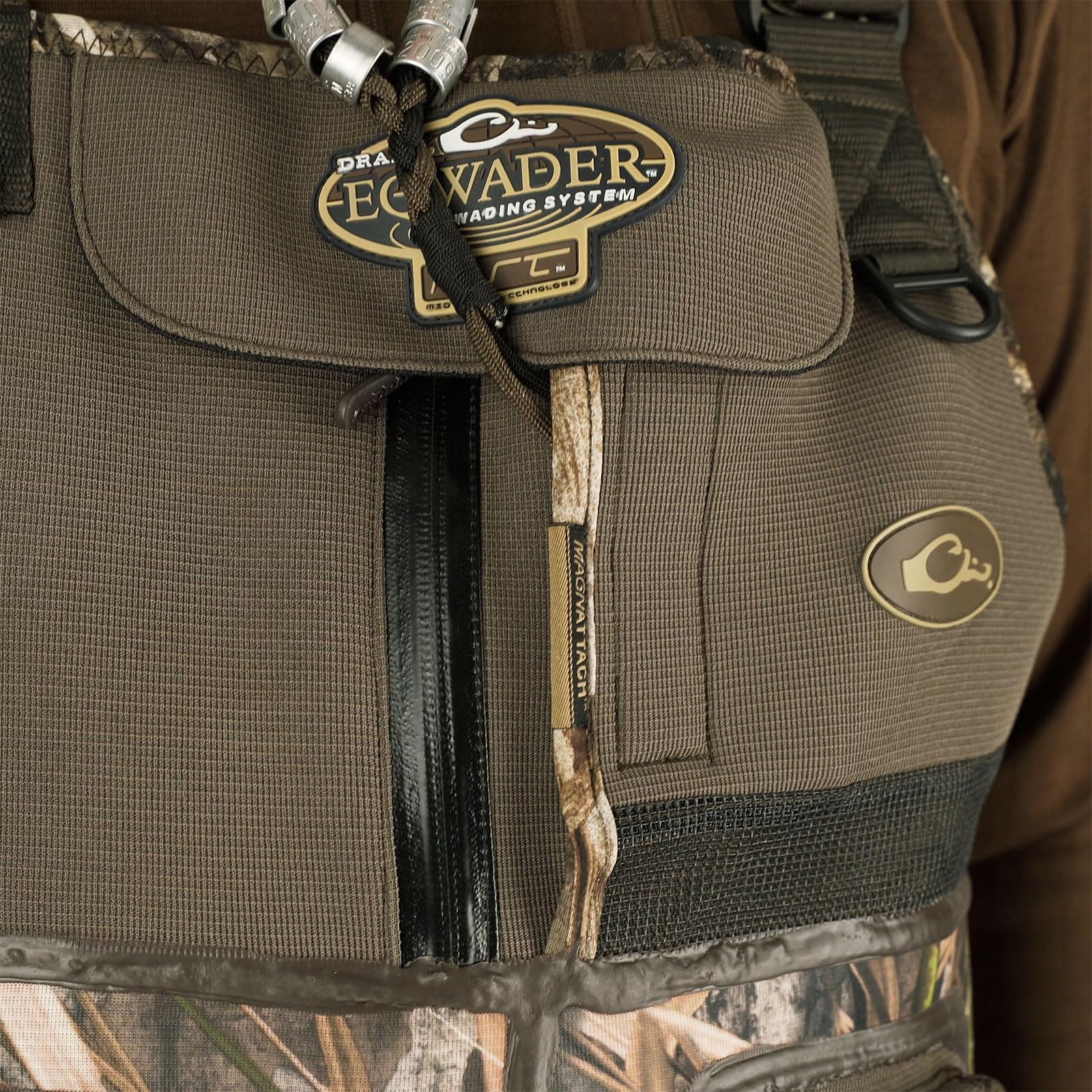 Side view showing integrated Buckshot Mud Boots on Eqwader 1600 Neoprene 3.0 waders