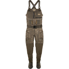 Drake Waterfowl Buckshot Eqwader waders show exterior seams treated for full waterproof protection.