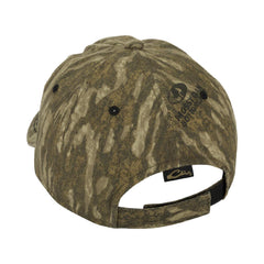 Drake Waterfowl camo cotton twill hex patch cap, back view, adjustable fit for secure wear.