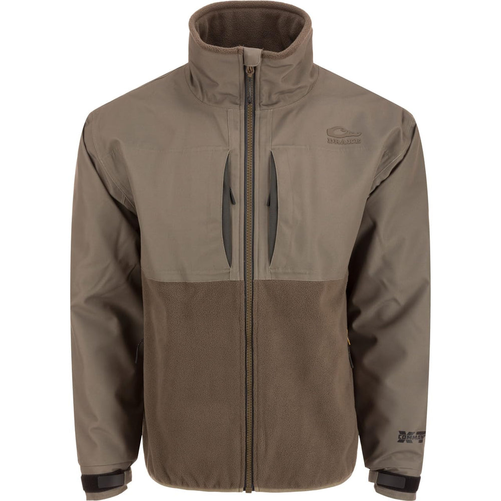 Drake Waterfowl CommandXT Eqwader full-zip jacket upper view, showing waterproof, windproof protection.