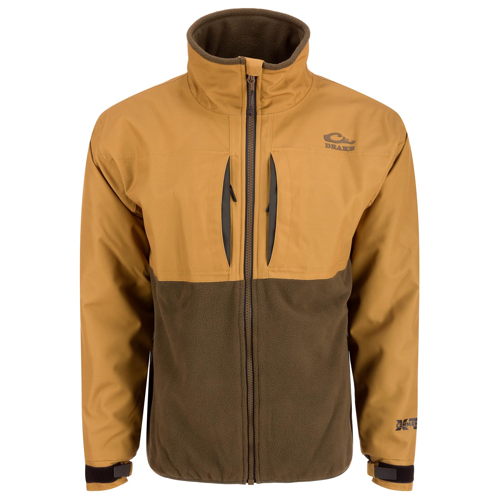 Drake Waterfowl CommandXT Eqwader jacket pocket closeup highlighting quick-access pockets.