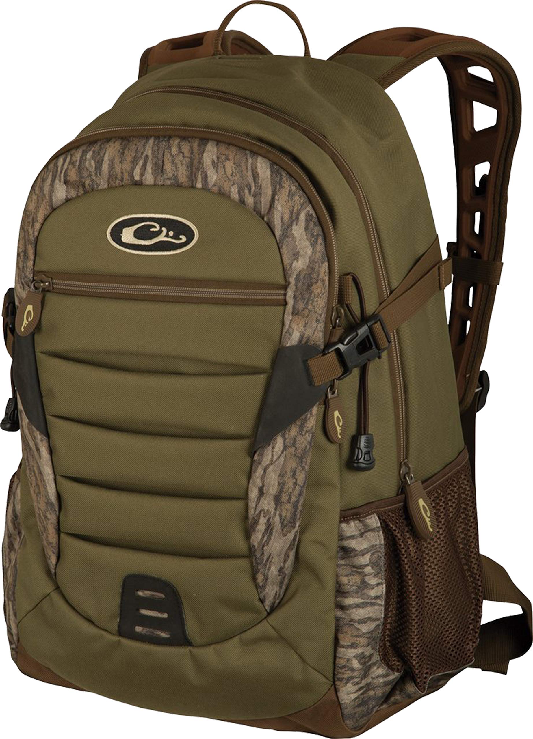 Drake Waterfowl Daypack in Mossy Oak Bottomland with front pocket for quick access
