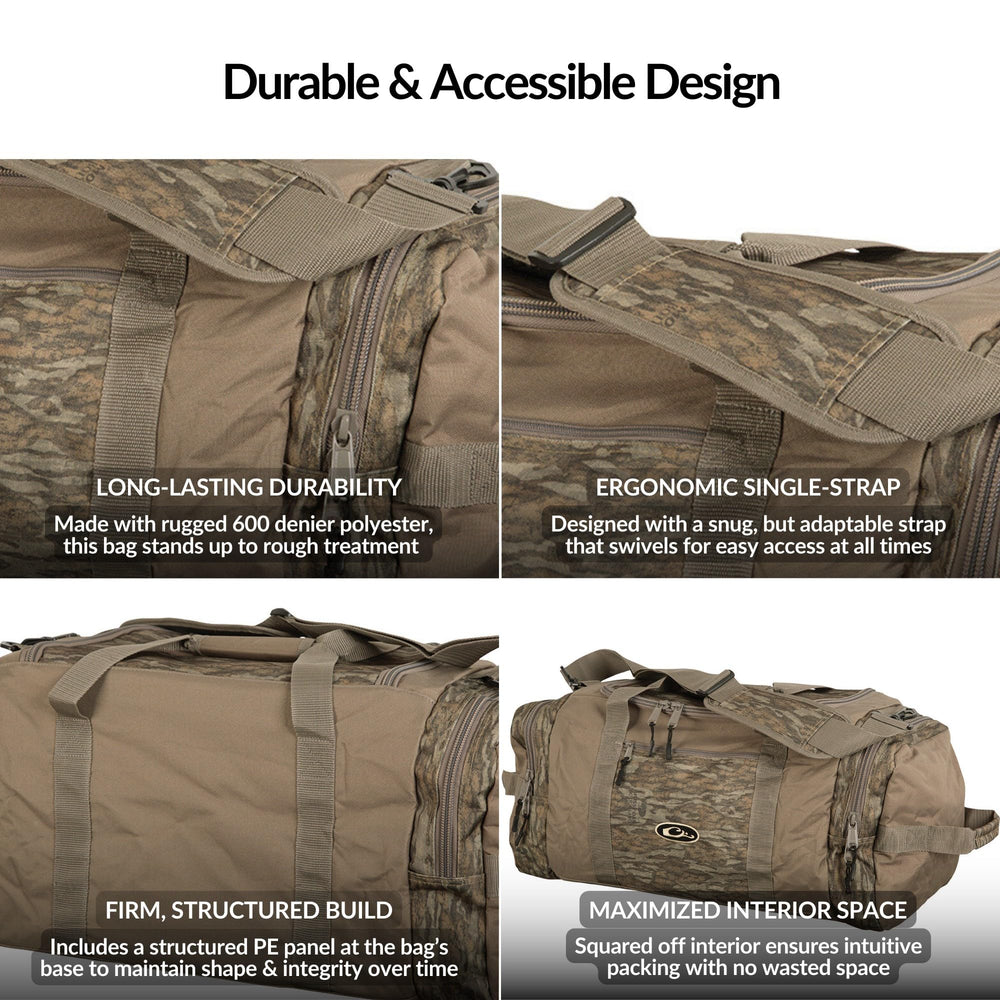 Drake Waterfowl Duffle Bag Bottomland Large bottom panel keeps shape during travel.