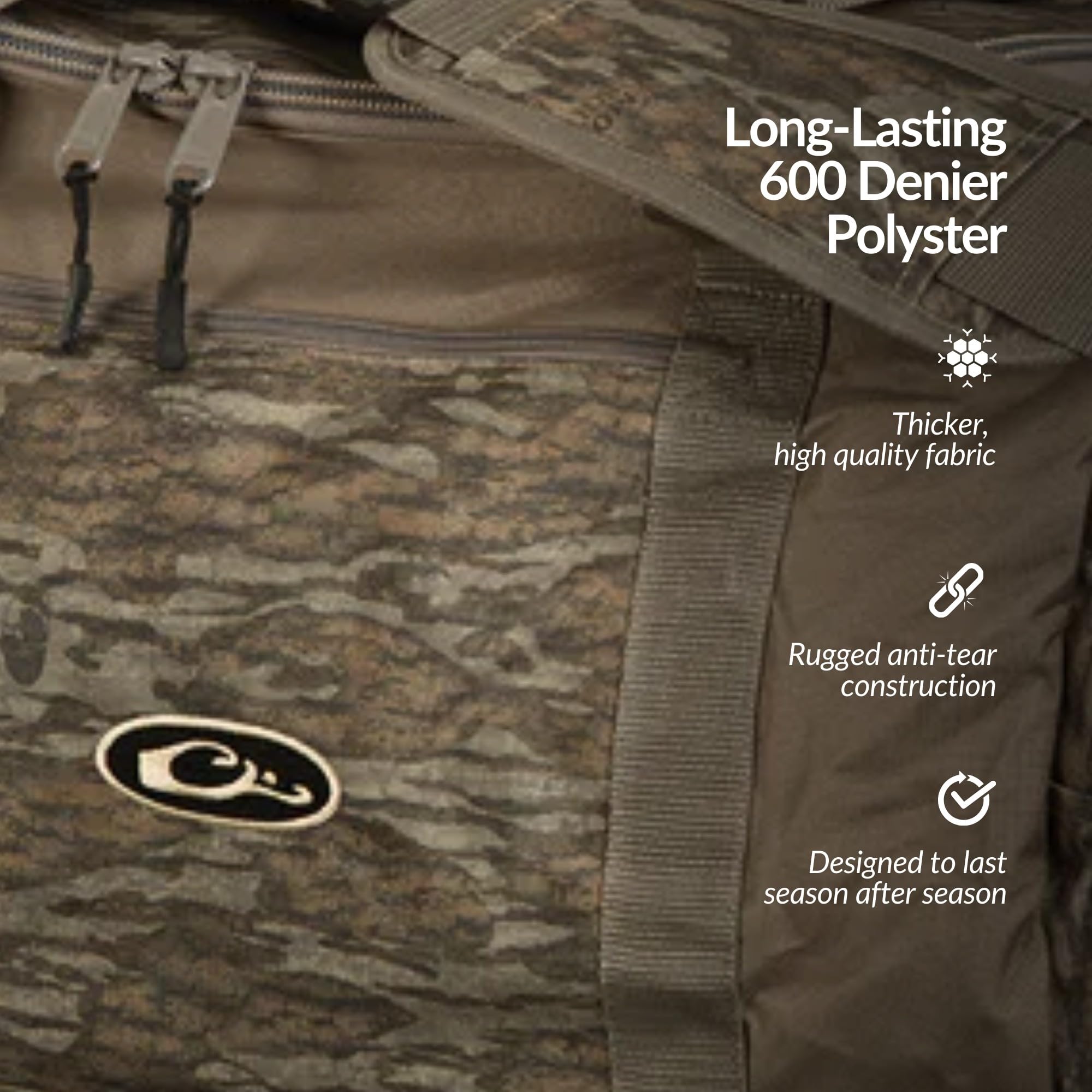 Drake Waterfowl Duffle Bag Bottomland Large open compartment for quick access.