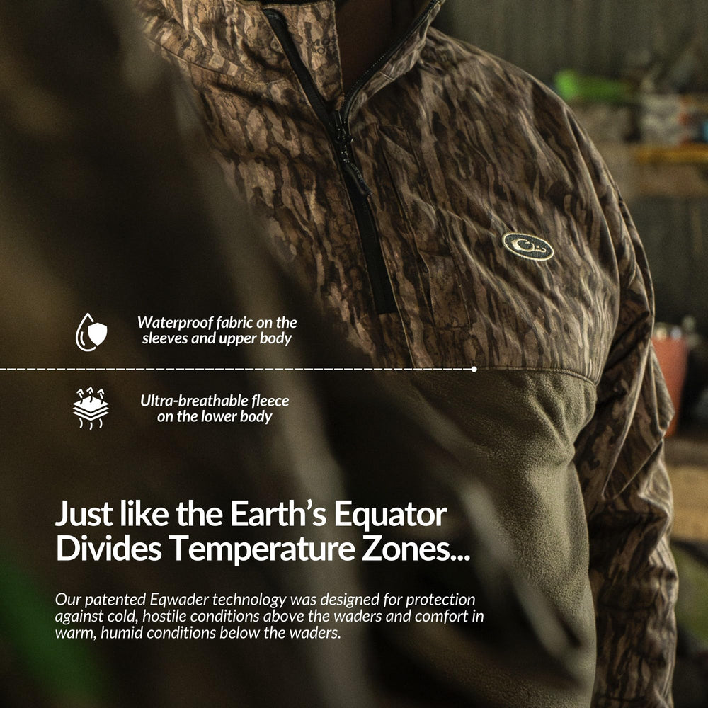 Drake Waterfowl Eqwader jacket 1/4 zip placket for easy ventilation
