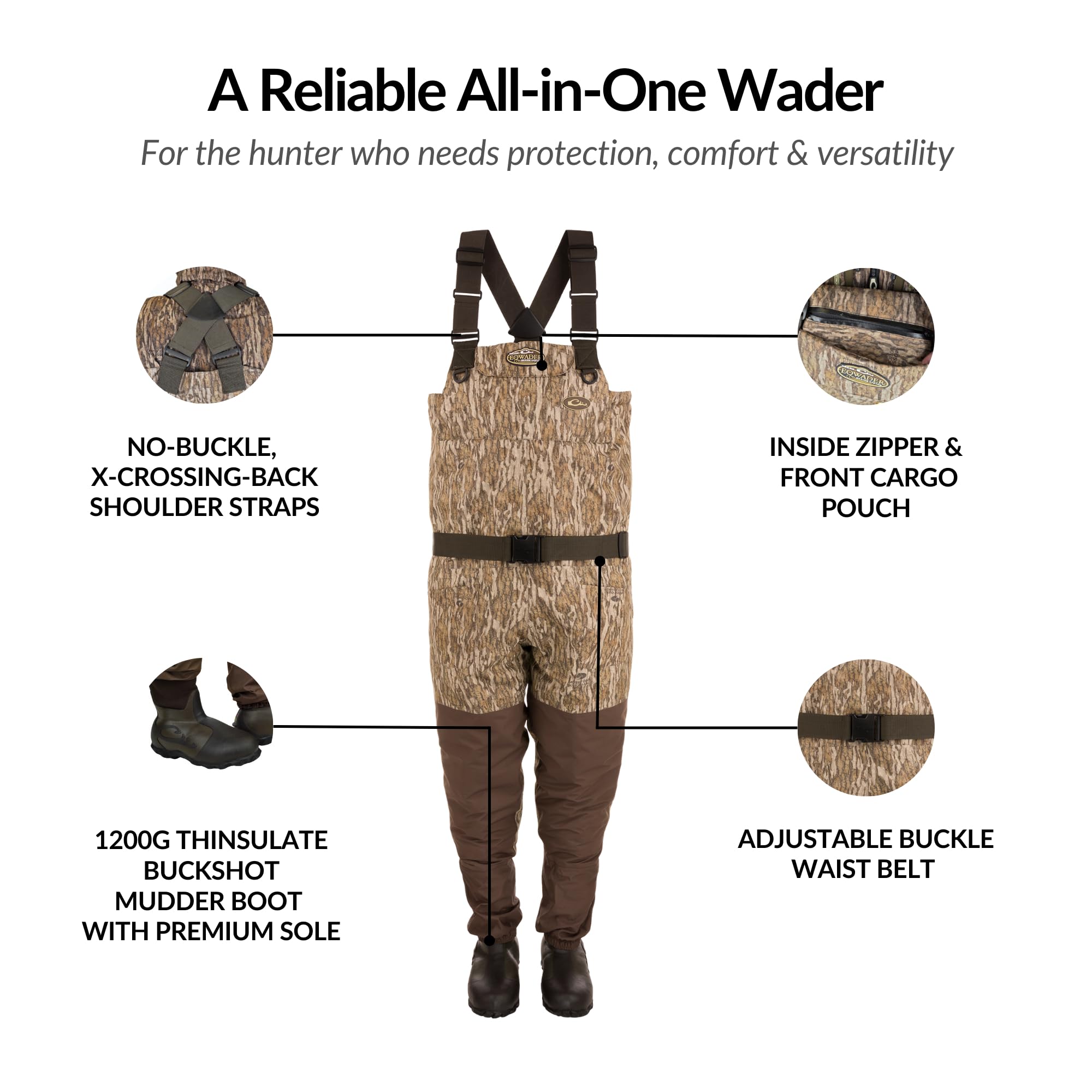 Drake Waterfowl insulated breathable chest wader back view showing X-crossing-back straps