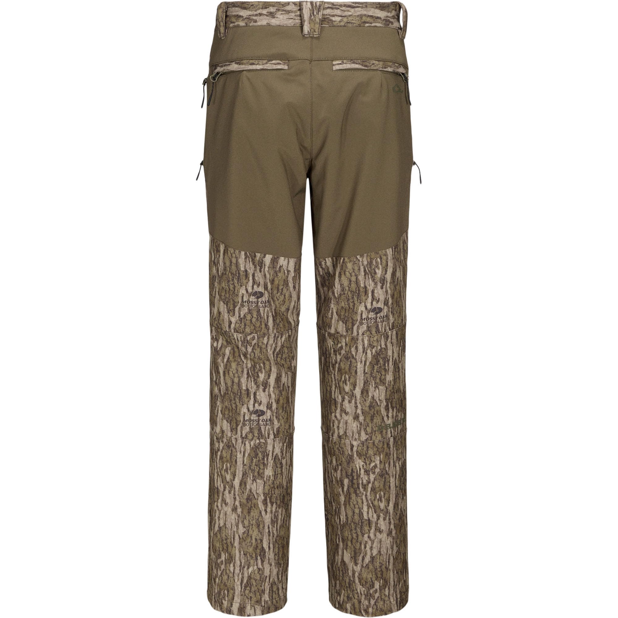 Drake Waterfowl LST CommandXT pant side view emphasizes stretch waistband and gusset for mobility.
