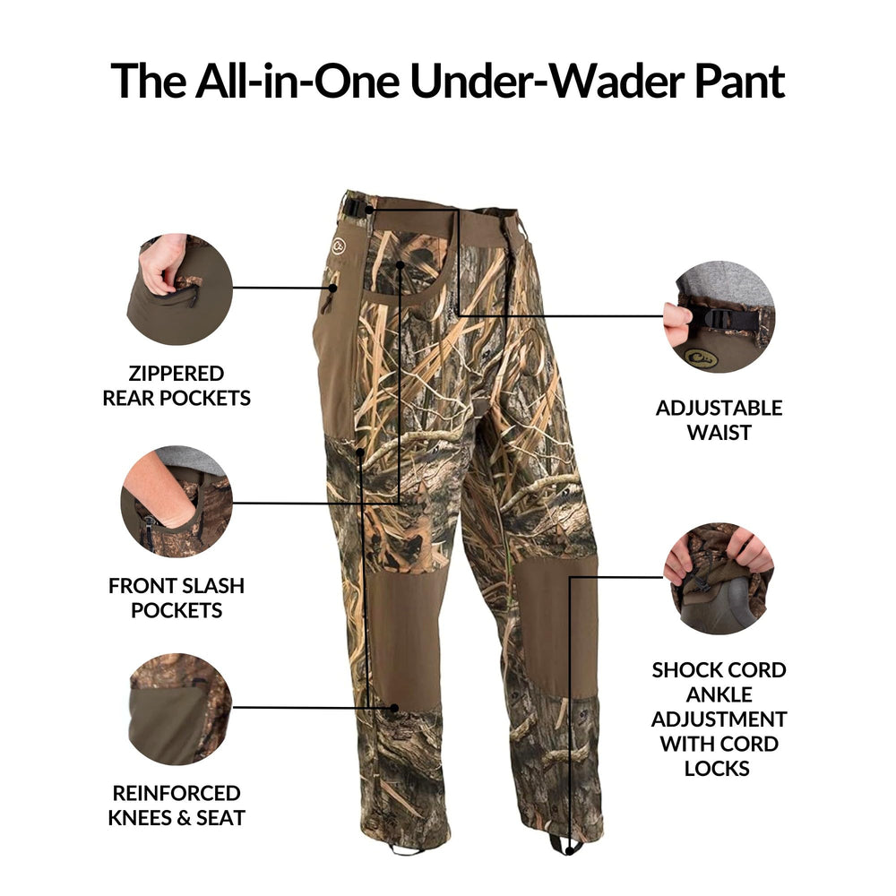 Drake Waterfowl MST Jean Cut Under-Wader Pant 2.0 jean-cut fit adds familiar comfort under waders.