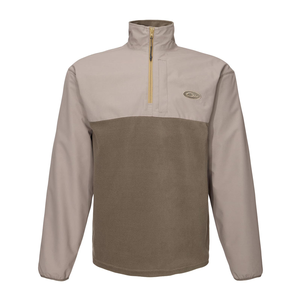 Drake Waterfowl MST Eqwader jacket front view showing weatherproof protection for field hunts