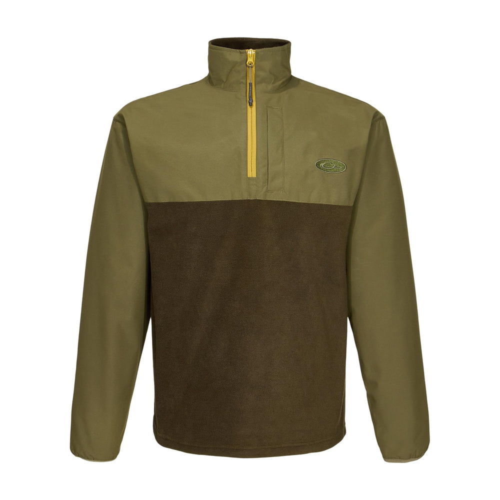 Drake Waterfowl MST Eqwader jacket front view showing waterproof protection for field hunts.