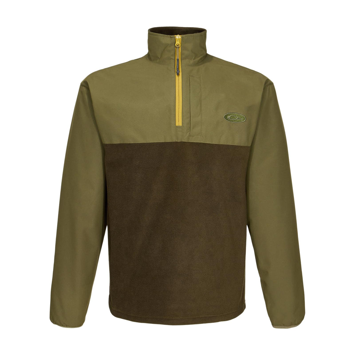 Drake Waterfowl MST Eqwader jacket front view showing waterproof protection for field hunts.