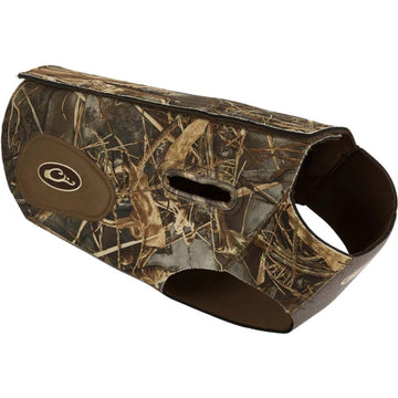 Drake Waterfowl neoprene dog vest in Realtree Max-7, 5mm insulated, front view with built-in assist handles