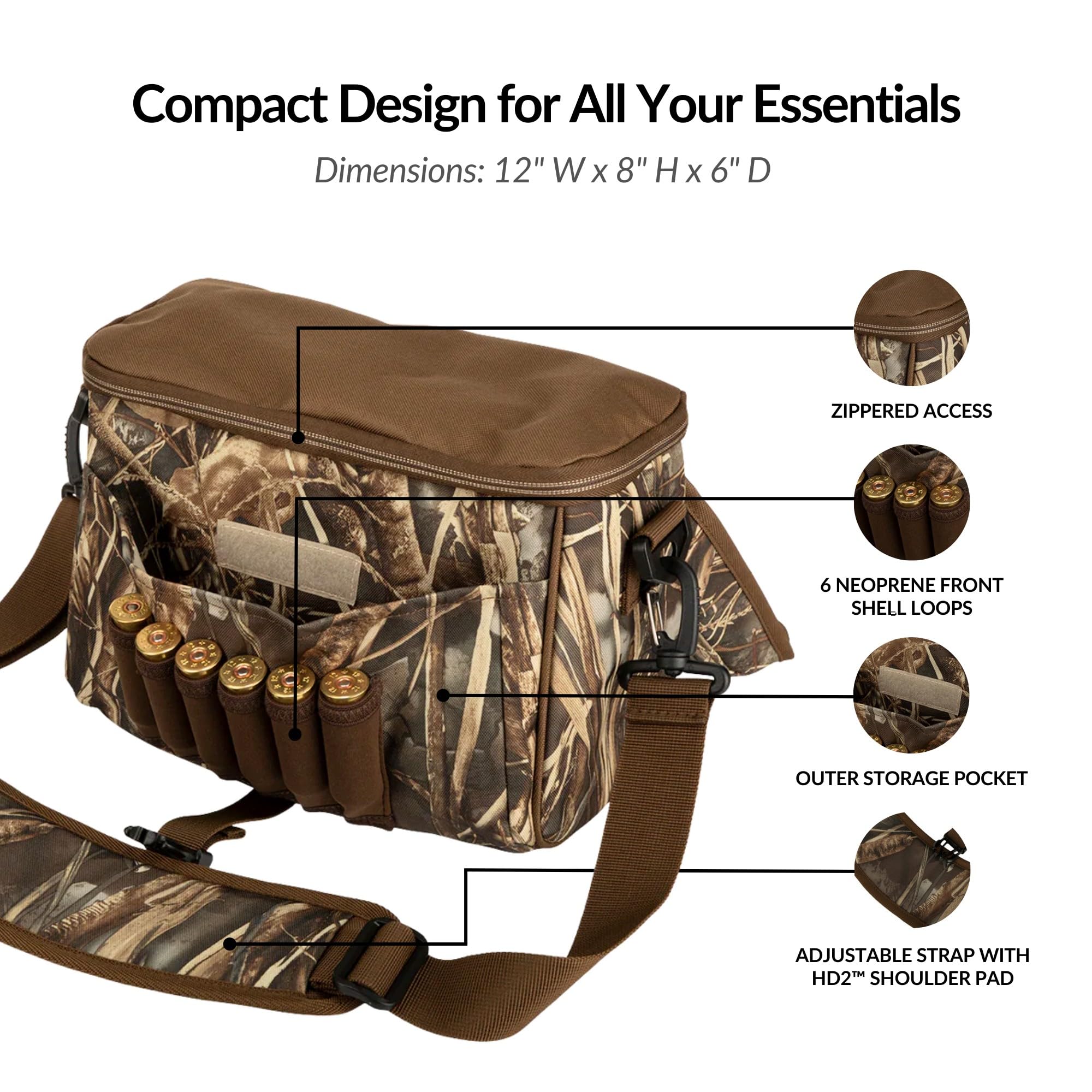 Drake Waterfowl Refuge Blind Bag Mossy Oak Bottomland side pocket for quick-access items.