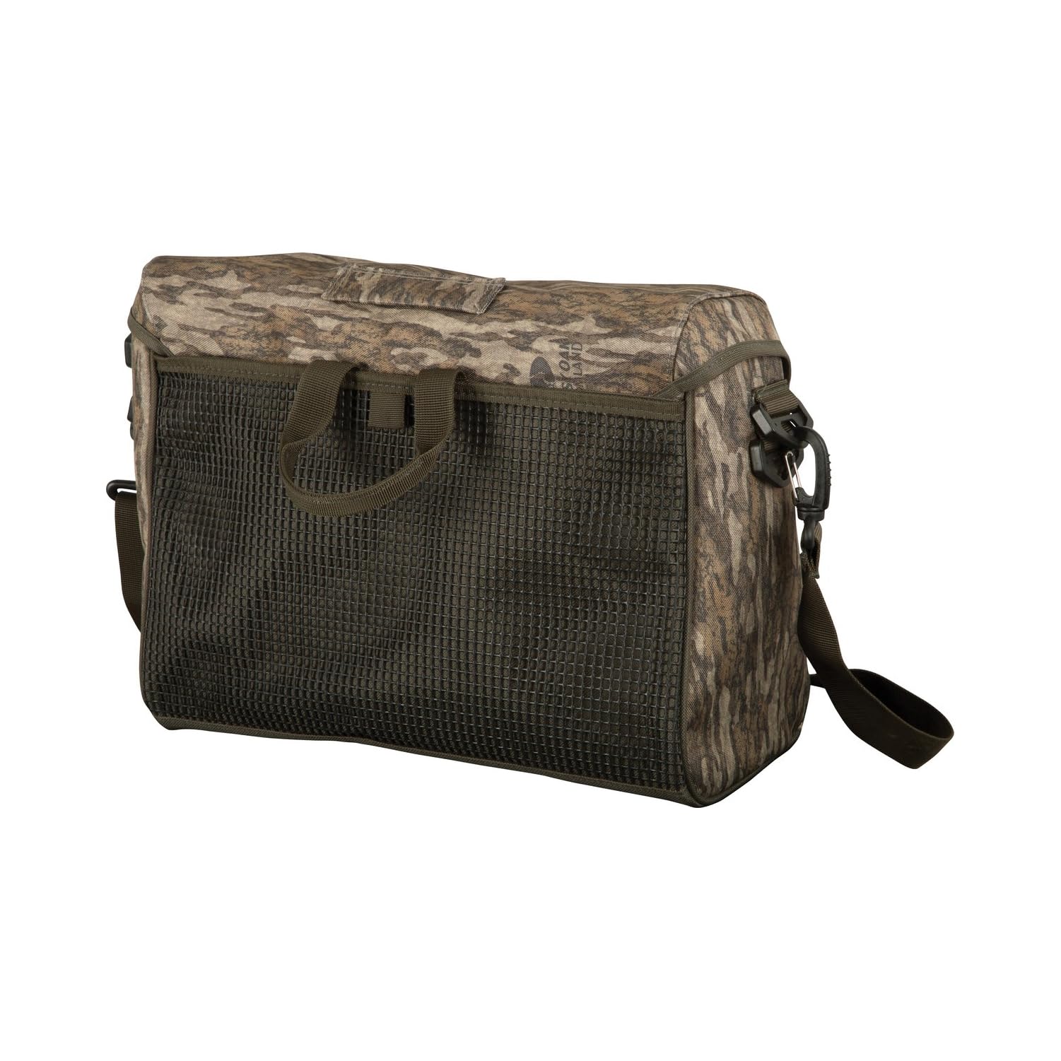 Drake Waterfowl Shoulder Bag 2.0 side pocket highlight for quick-access choke tubes and accessories