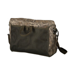 Drake Waterfowl Shoulder Bag 2.0 side pocket highlight for quick-access choke tubes and accessories